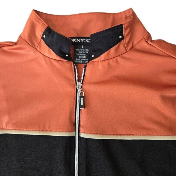 DKNY Golf Womens Long Sleeve Colorblock Zip Sport Jacket Top Black Rust Small - Picture 3 of 11